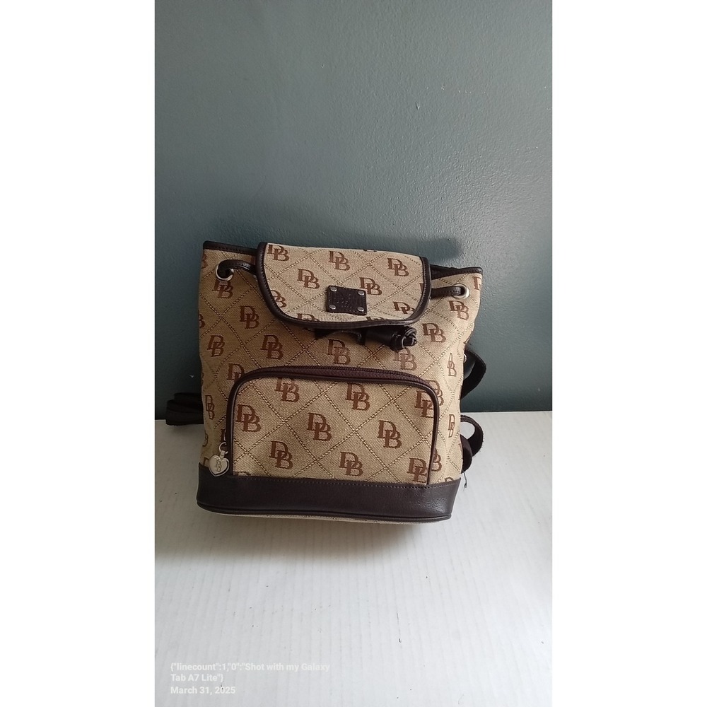 Dooney & Bourke‎ Backpack DB Monogram Drawstring Flap Brown Designer Bag